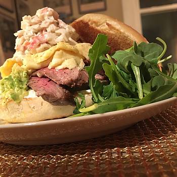 Steak, Egg and Crab Breakfast Bagel Recipe