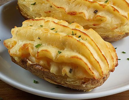 Twice Baked Potatoes with Sour Cream, Cheddar and Chive
